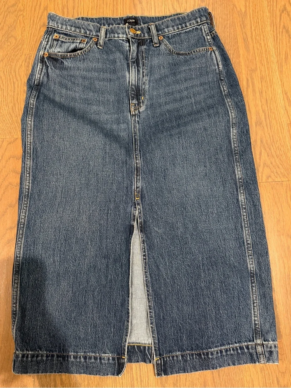 J.Crew Denim Midi Skirt Women’s Blue Jean Front Slit Classic Casual Size 6 Y2K